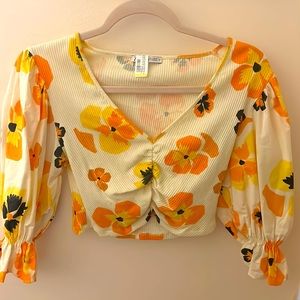 Zara Cropped Puffy Sleeve Shirt